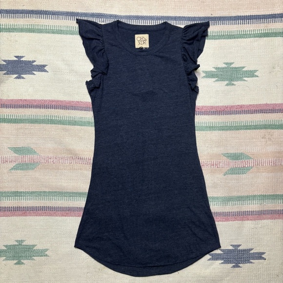 Chaser Brand Women’s XS Mini Ruffled Sleeve Navy Blue Dress NWT Rayon Blend Soft - Picture 1 of 6